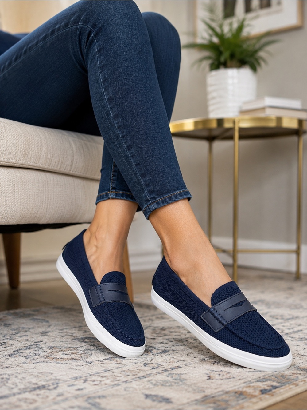 Cole Haan Pinch Weekender Womens 9.5B Navy Knit Penny Loafers Sneakers New Comfy